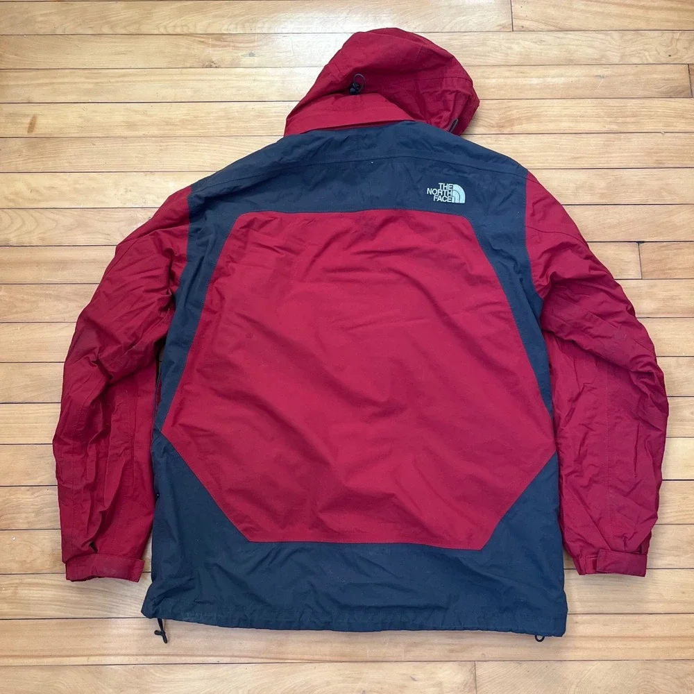 The North Face HyVent Hooded Rain Jacket Red Grey Colorblock Mens Medium - Picture 2 of 6